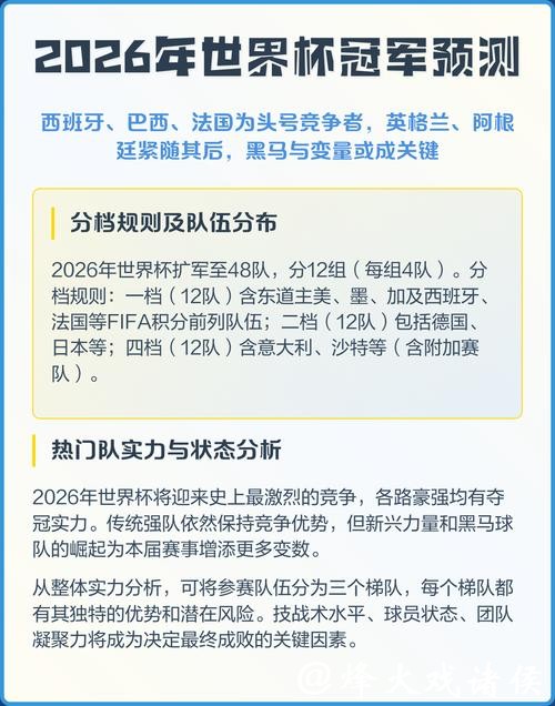 2026世界杯冠军球队分析与预测